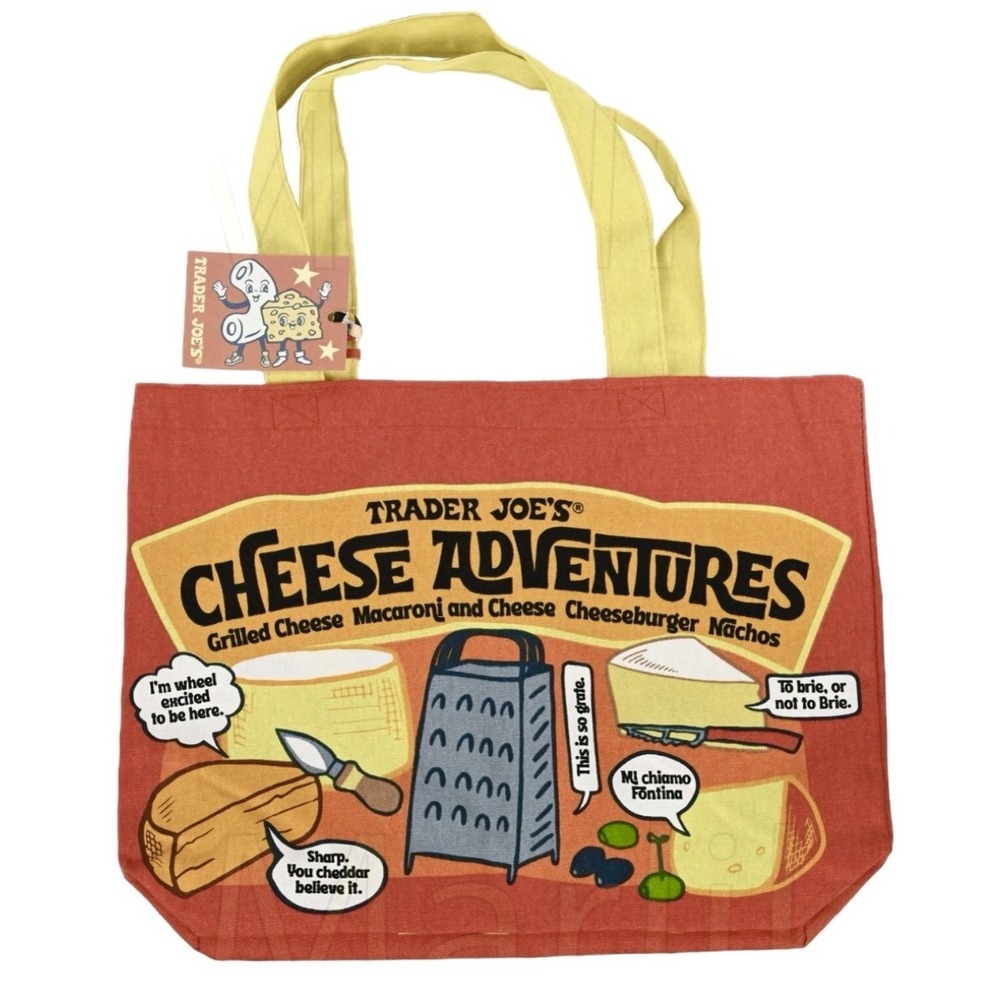 🧀 TRADER JOE'S *NWT* Cheese Adventures Canvas Cotton‎ Reusable Tote Bag Pop Art